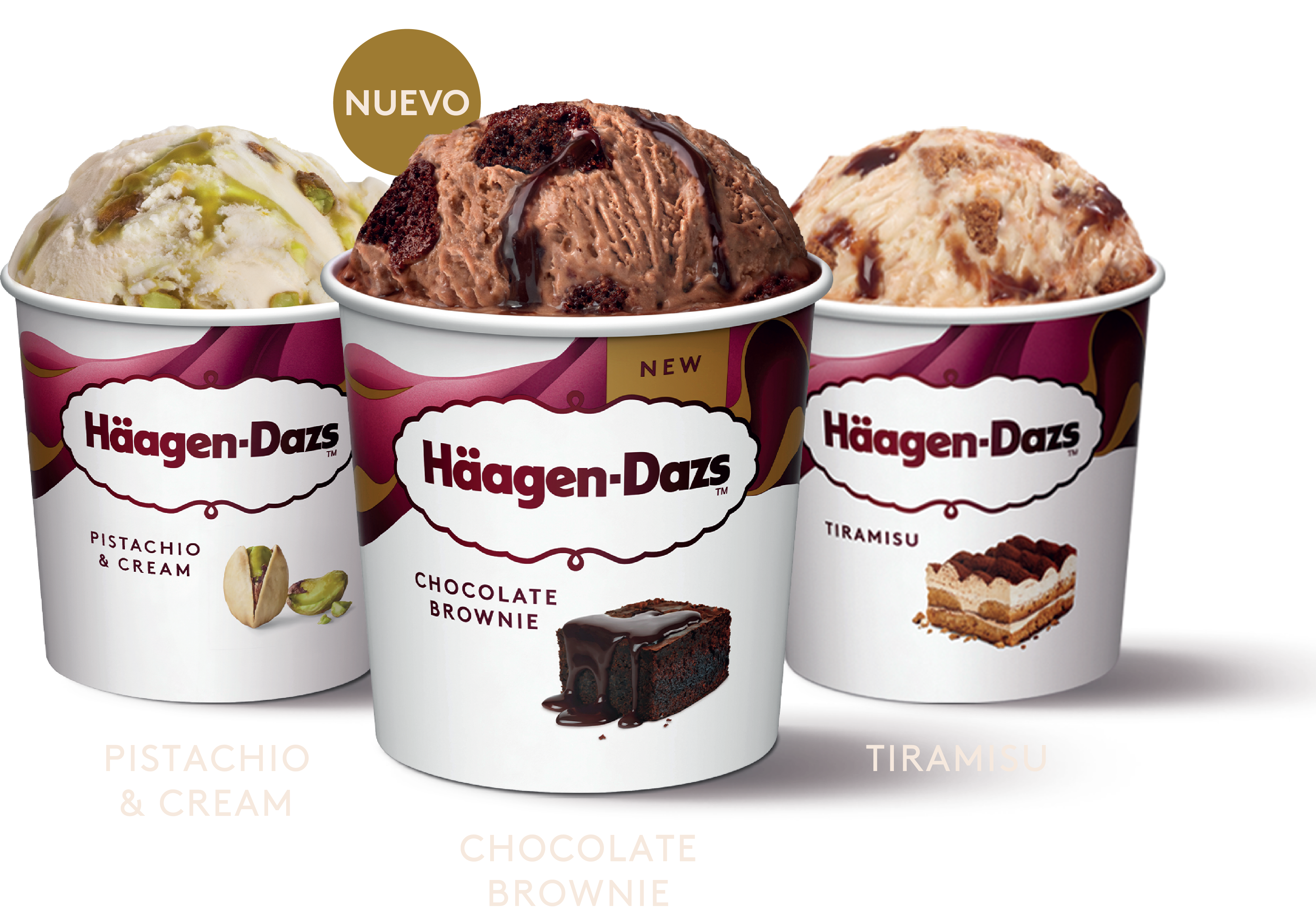 Pistachio & Cream, Chocolate Brownie, Tiramisu